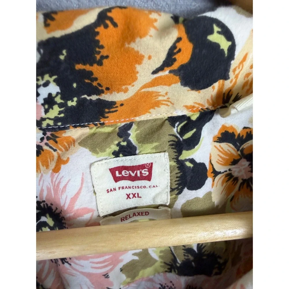 Levis Mens XXL Relaxed Fit Floral Button Up Shirt Orange Olive Short sleeve